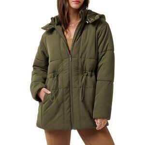 Travis Mathew Mont Blanc Puffer Jacket Quilted Hooded Grape Leaf Green S MINT